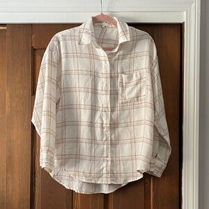 Z supply clio plaid button up cream beige small